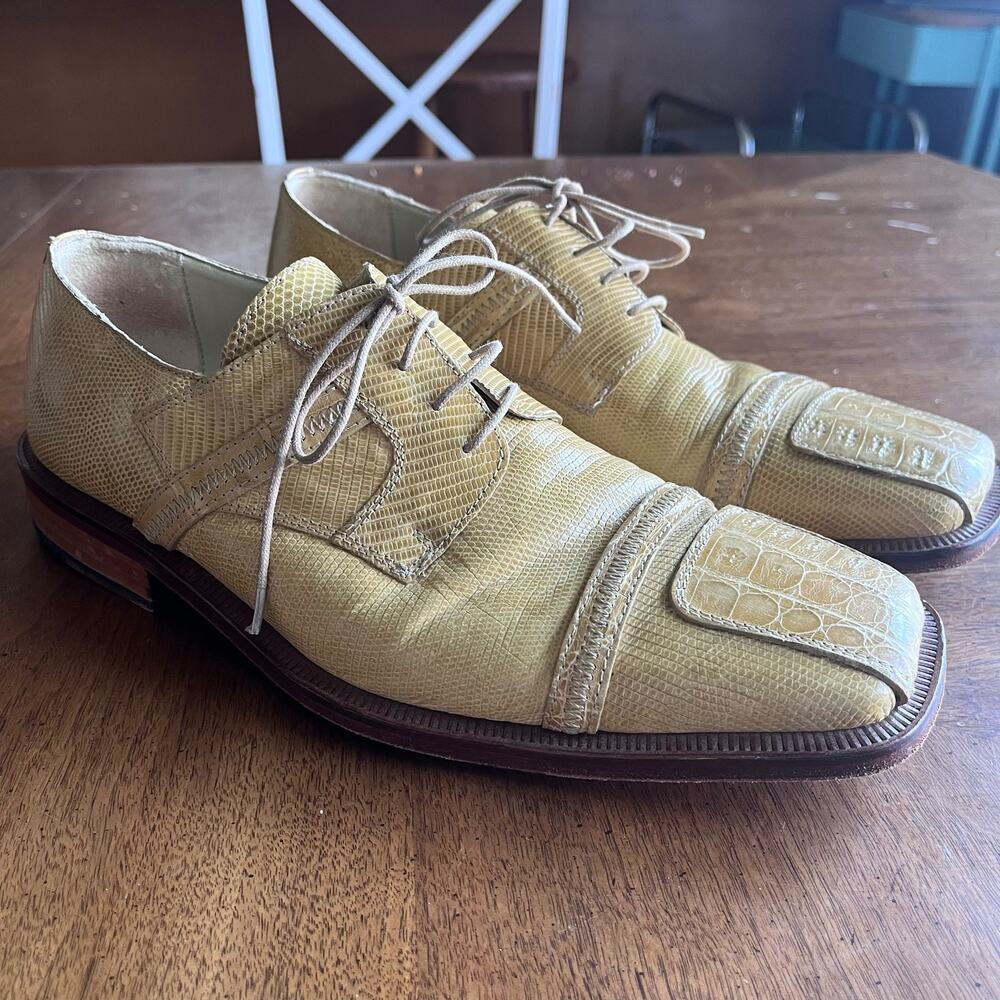 David Eden Yellow Genuine Crocodile/Lizard Shoes Sz 9 Dress